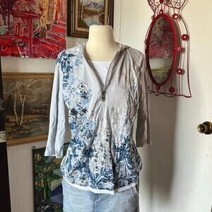 style&co layered gray blue floral long sleeve shirt